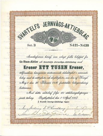 Svartelfs Jernvägs AB 100 kr, Serie B