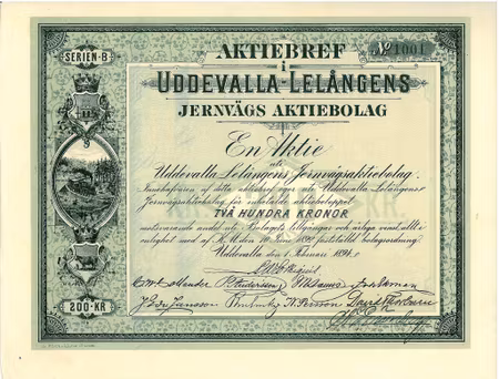 Uddevalla Lelångens Jernväg AB, 200 kr, 1894