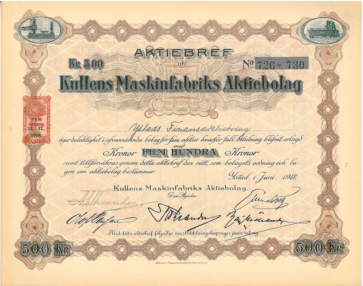 Kullens Maskinfabriks AB, 500 kr