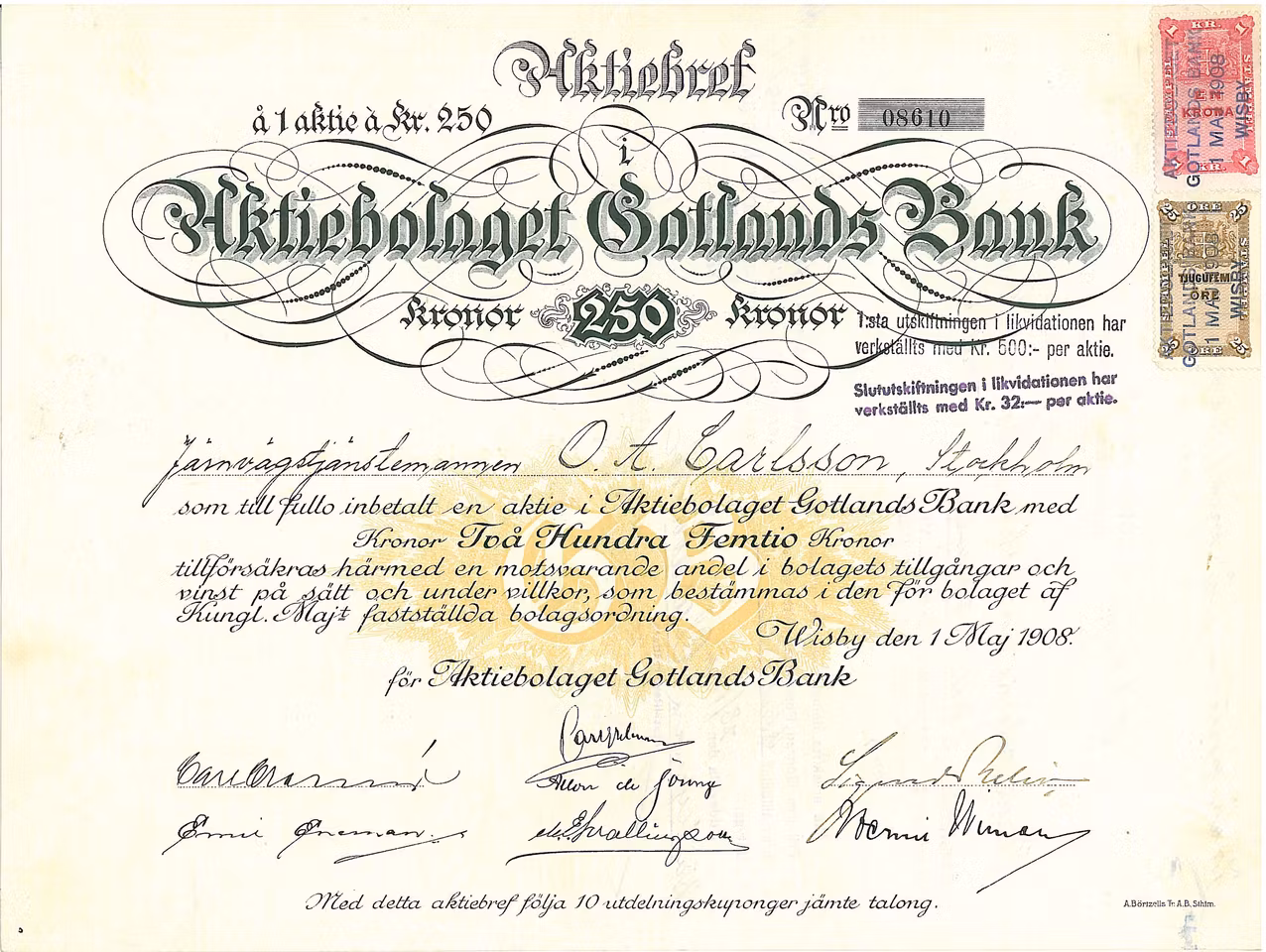 Gotlands Bank, AB, 1908
