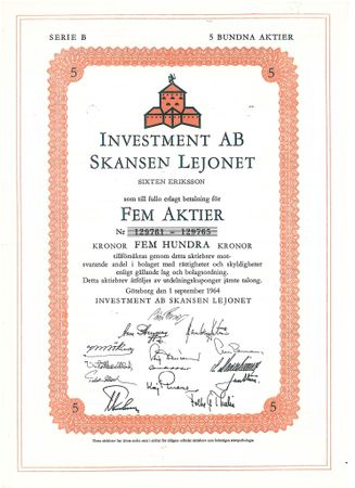 Investment AB Skansen Lejonet, 500 kr