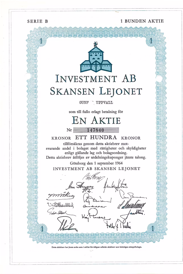 Investment AB Skansen Lejonet, 100 kr