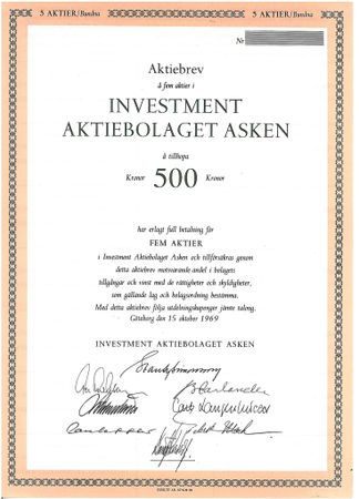 Investment AB Asken, 500 kr.