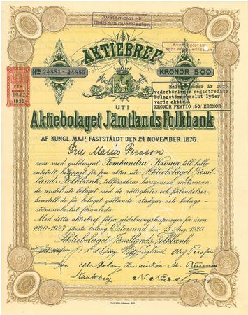 Jämtlands Folkbank, 1920
