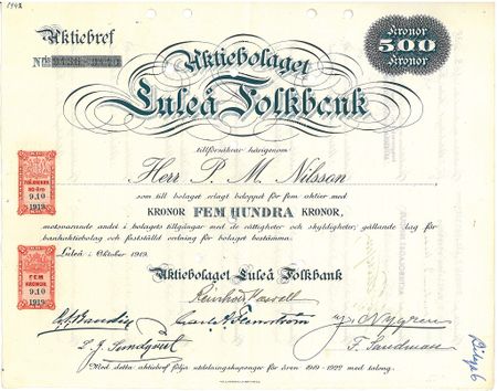 Luleå Folkbank, AB, 1919