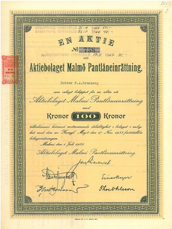 Malmö Pantlåneinrättning, AB, 1935