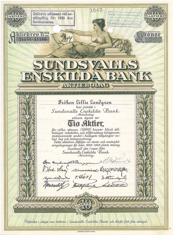 Sundsvalls Enskilda Bank AB, 1000 kr