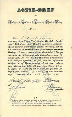 Holms och Graninge Bruks-Bolag 1848
