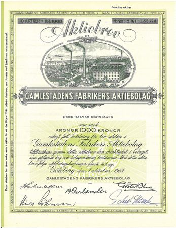 Gamlestadens Fabrikers AB, 1954