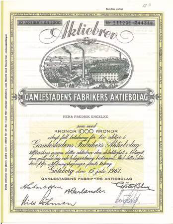 Gamlestadens Fabrikers AB, 1961