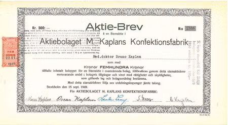 M. Kaplans Konfektionsfabrik AB, 1949