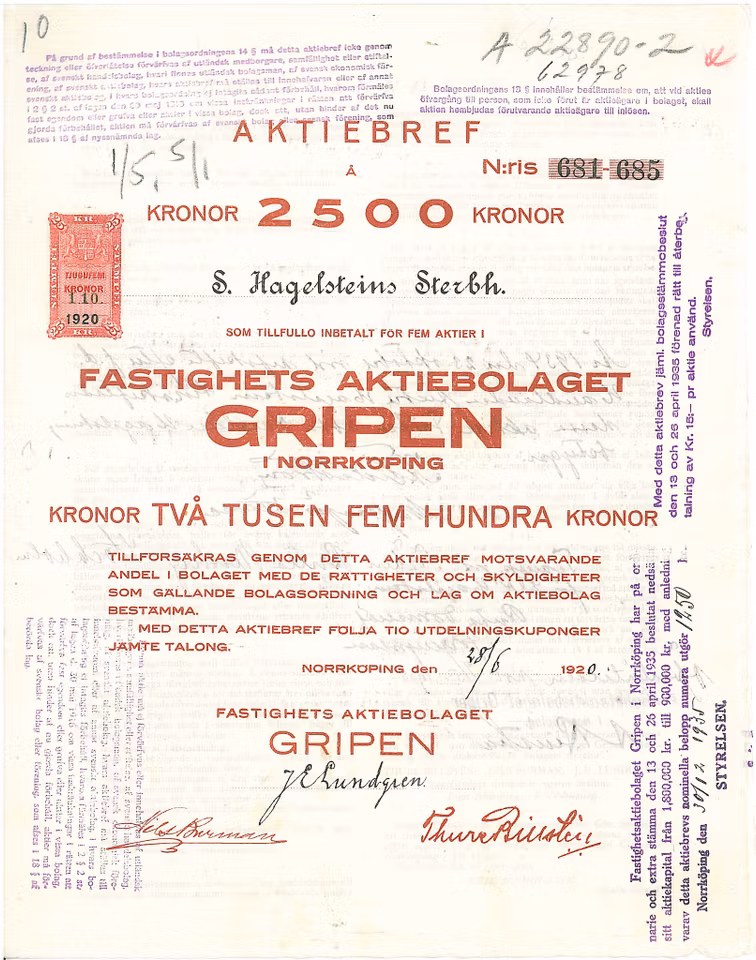 Fastighets AB Gripen, 2500 kr