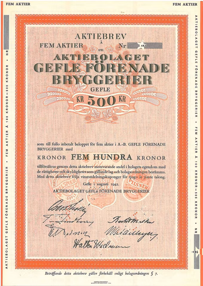 Gefle Förenade Bryggerier, 500 kr
