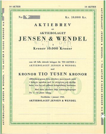 Jensen & Wendel, AB, 10.000 kr