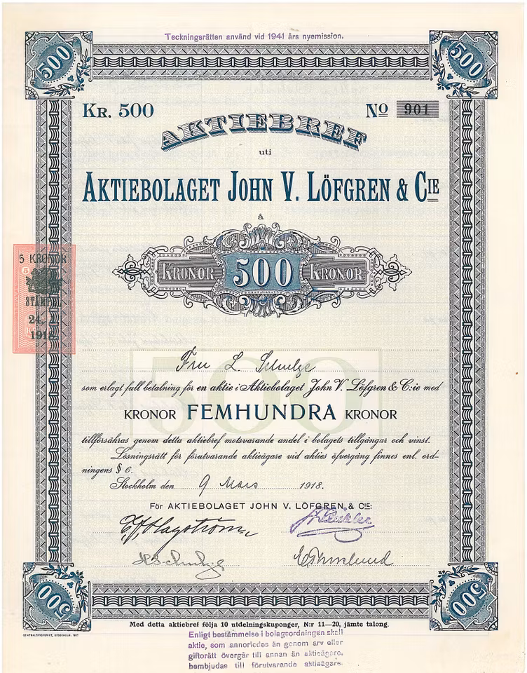 John V. Löfgren & C:ie, AB, 1918