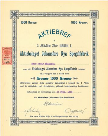 Johansfors Nya Spegelfabrik, AB