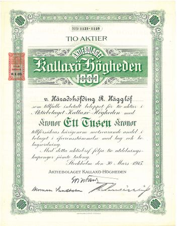 Kallaxö-Högheden, AB, 1000 kr