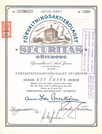 Förvaltnings AB Securitas, 5000 kr