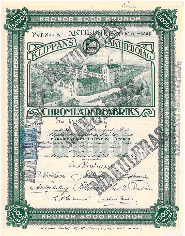 Klippans Chromläderfabriks AB, 1921