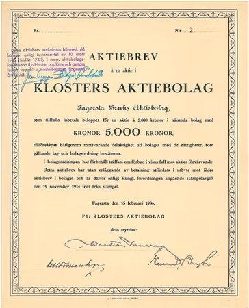 Klosters AB, 5 000 kr
