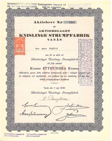 Knislinge Strumpfabrik, AB, 1930