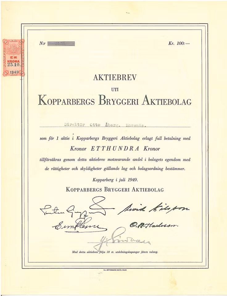 Kopparbergs Bryggeri AB, 1949
