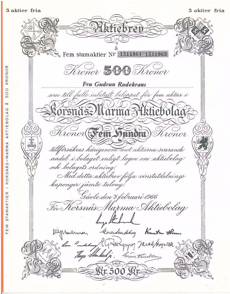 Korsnäs Marma AB, 500 kr