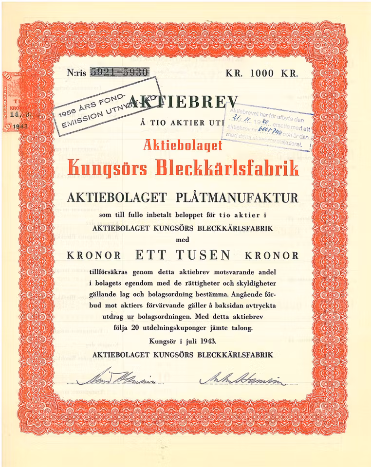 Kungsörs Bleckkärsfabrik, AB, 1943
