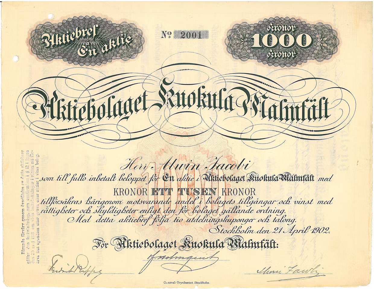 Kuokula Malmfält, 1 000 kr