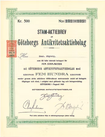Göteborgs Antikvitets AB, 500 kr