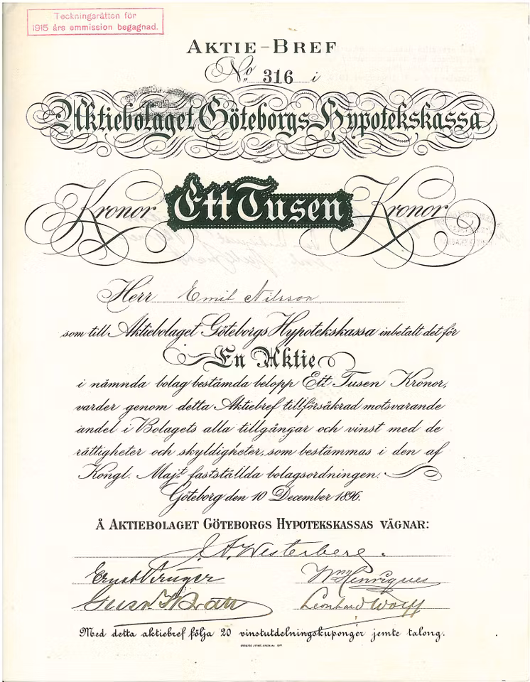 Göteborgs Hypotekskassan, AB, 1896