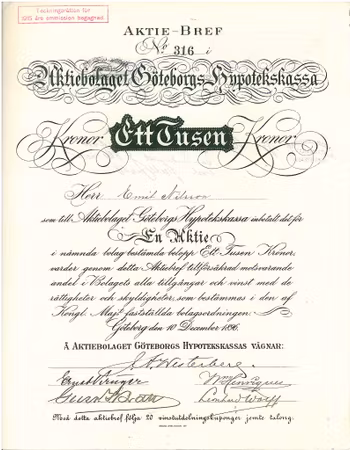 Göteborgs Hypotekskassan, AB, 1896