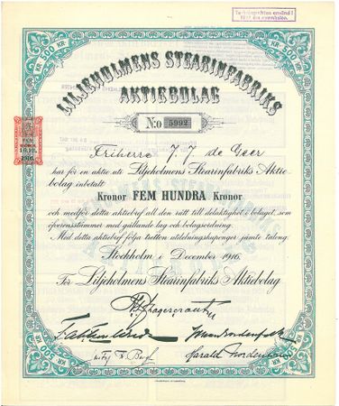 Liljeholmens Stearinfabriks AB, 1916