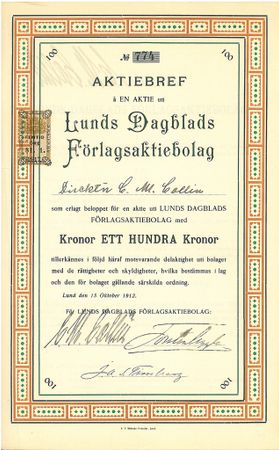 Lunds Dagblads Förlags AB 100 kr