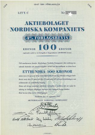 Nordiska Kompaniets AB, Förlagsbevis