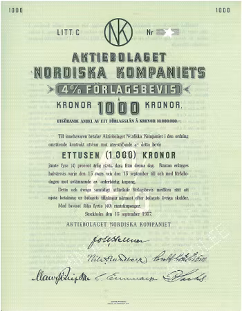 Nordiska Kompaniets AB, Förlagsbevis