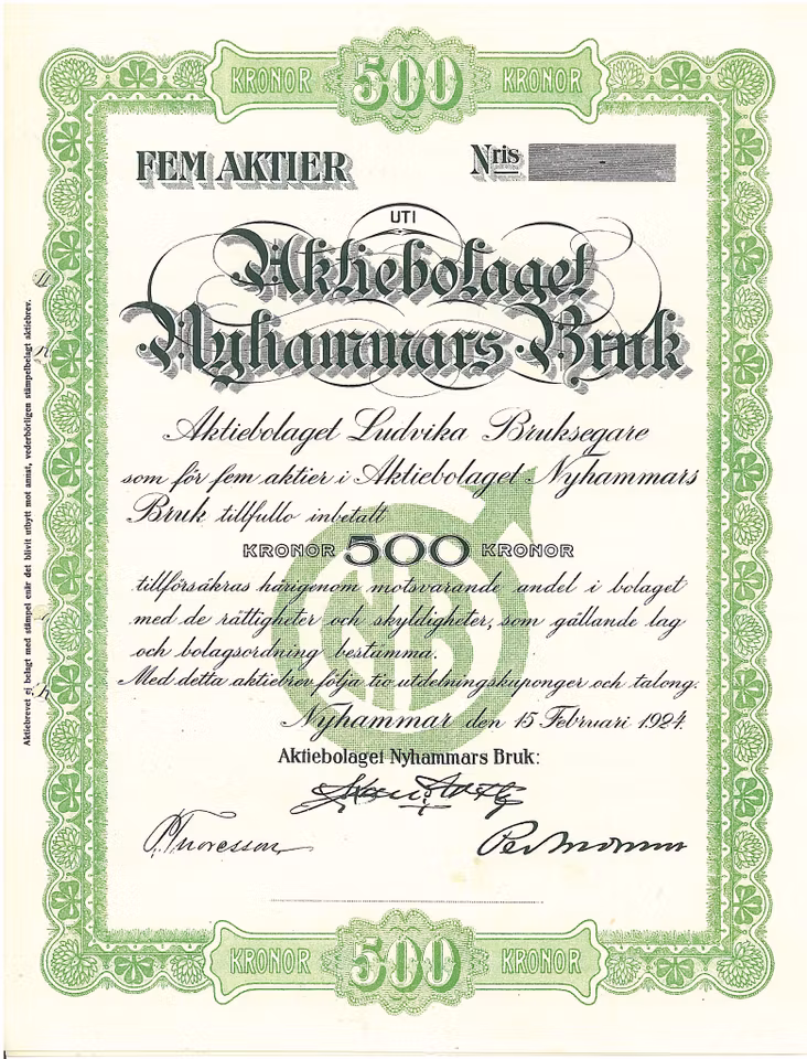 Nyhammars Bruk, AB, 500 kr