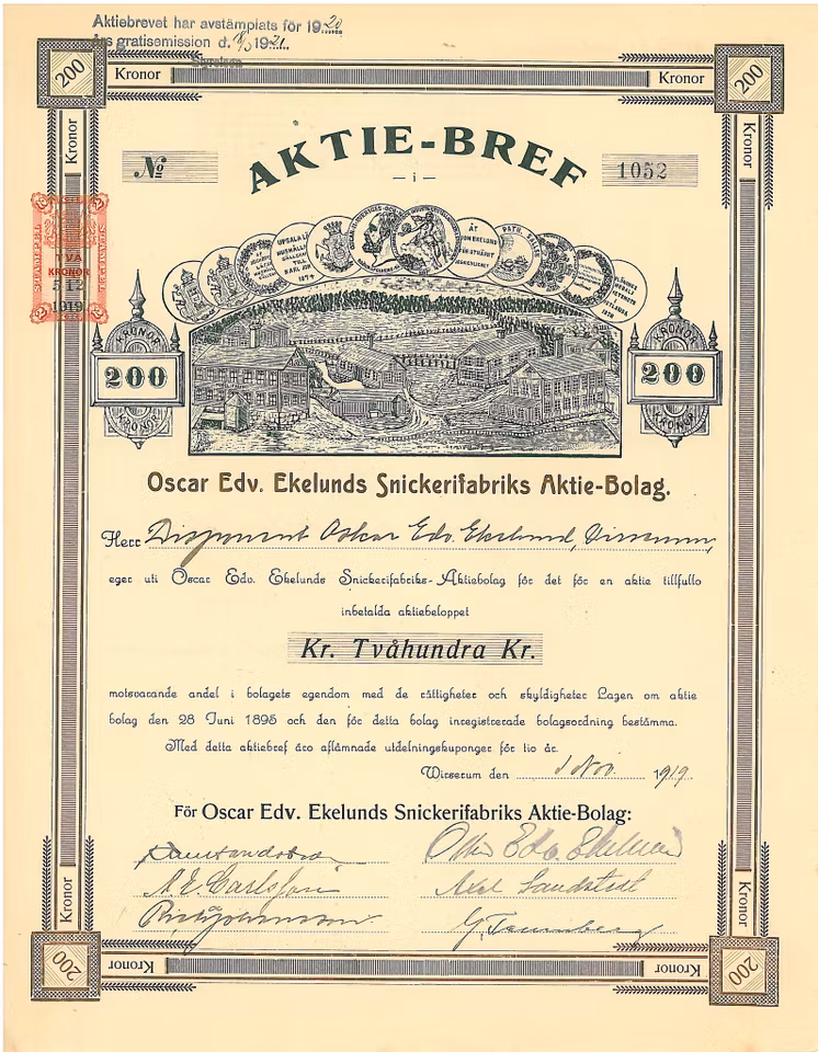 Oscar Edv. Ekelunds Snickerifabriks AB, 1919