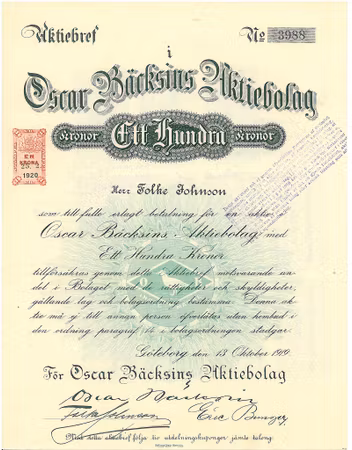 Oscar Bäcksins AB, 100 kr