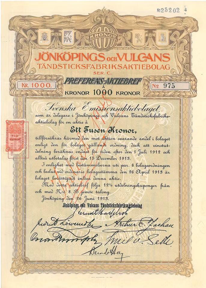 Jönköpings och Vulcans Tändsticksfabriks AB, 1913