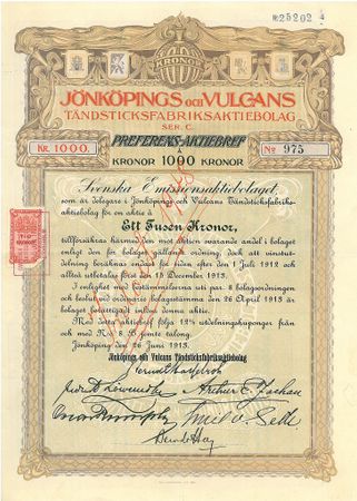 Jönköpings och Vulcans Tändsticksfabriks AB, 1913