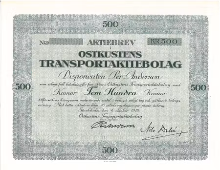 Ostkustens Transport AB, 500 kr
