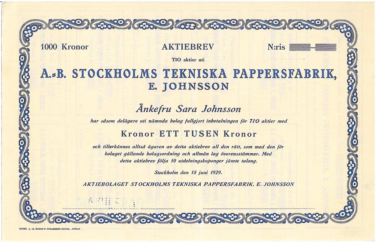 Stockholms Tekniska pappersfabrik E. Johnsson, AB