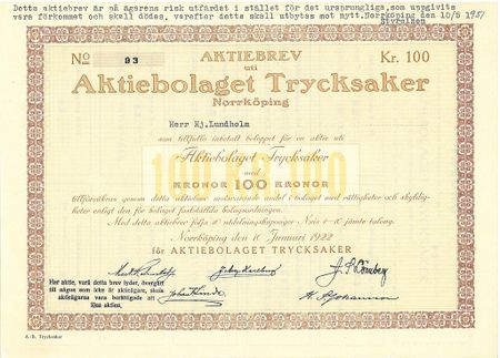 Trycksaker, AB, 1922