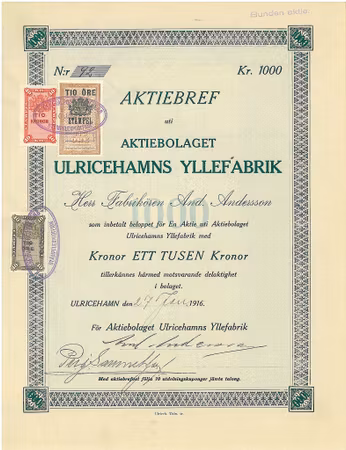 Ulricehamns Yllefabrik, AB, 1916