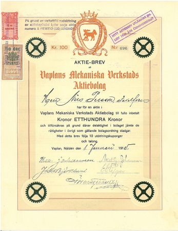 Vaplans Mekaniska Verkstads AB, 1915