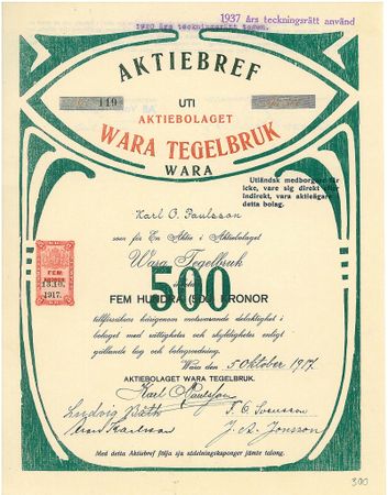 Wara Tegelbruk, AB, 1917