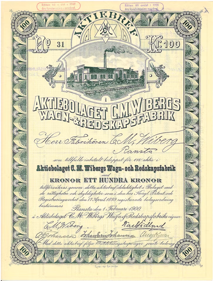 C. M. Wibergs Wagn-& Redskapsfabrik, AB, 1900