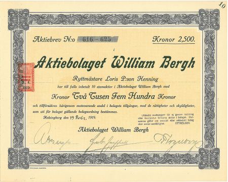 William Bergh, AB, 2 500 kr