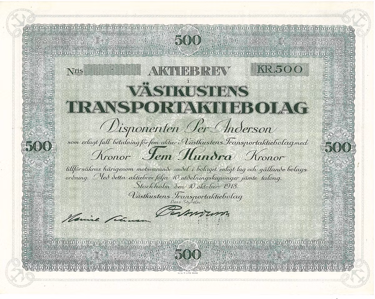 Västkustens Transport AB, 500  kr